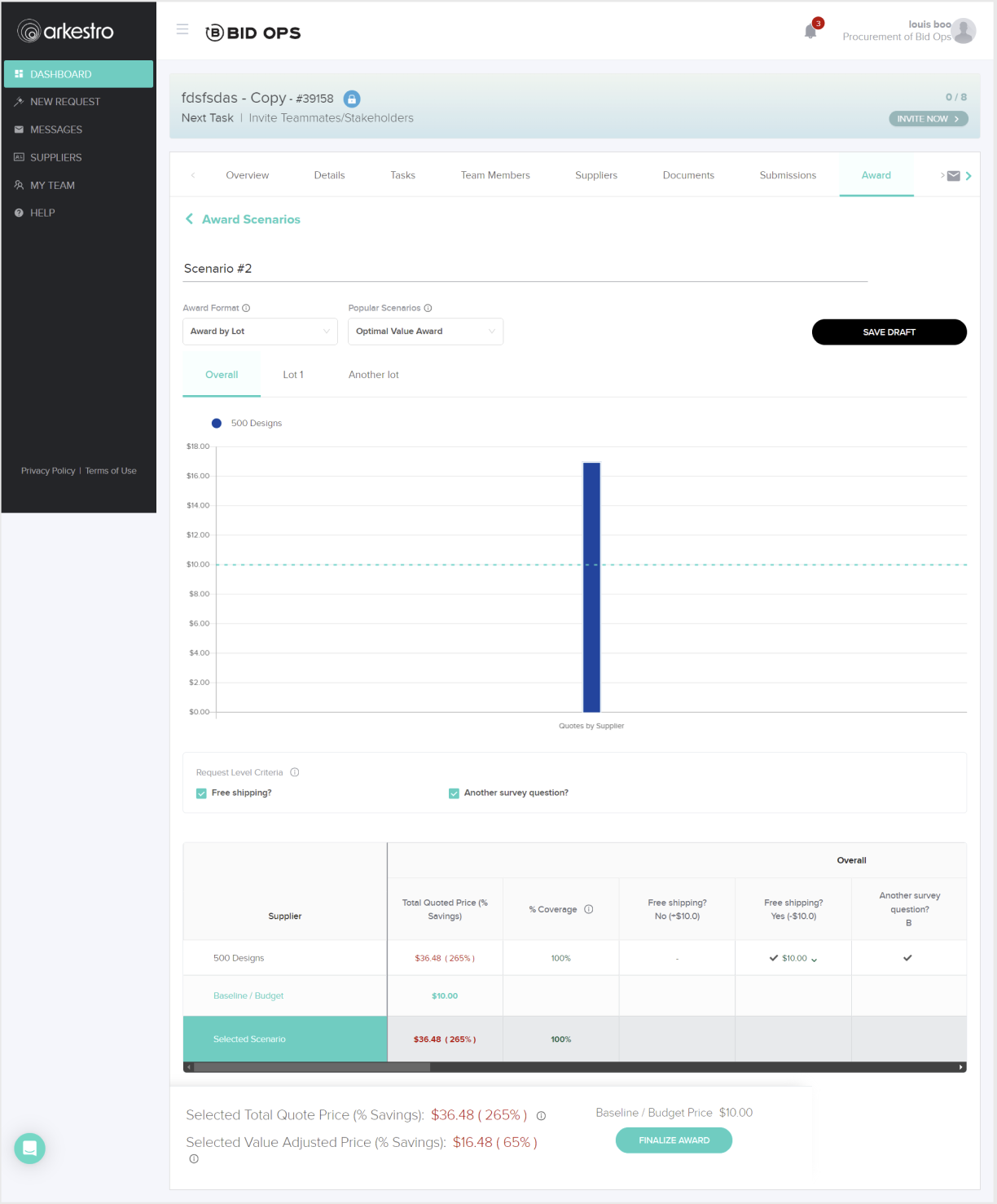 Original Awarding interface before redesign