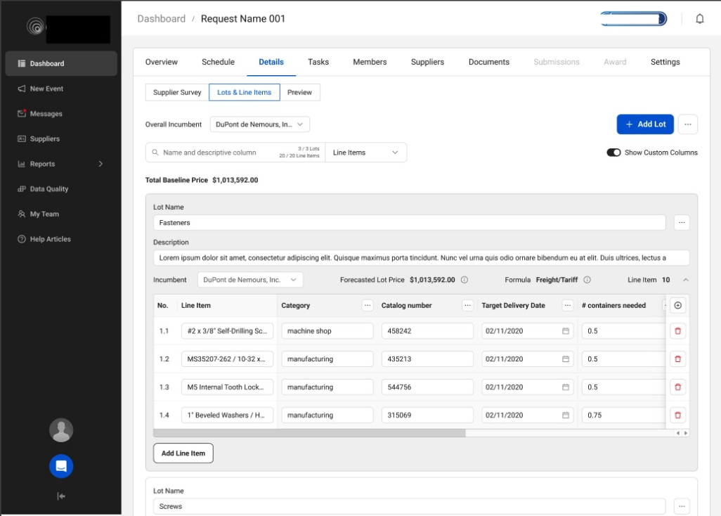 Final component pricing interface