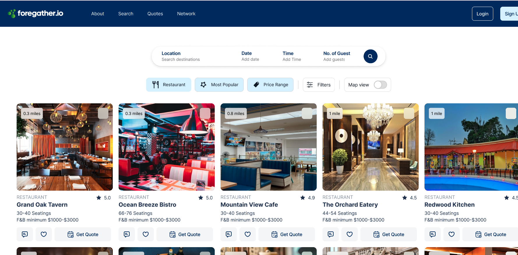 Venue search and browsing UI